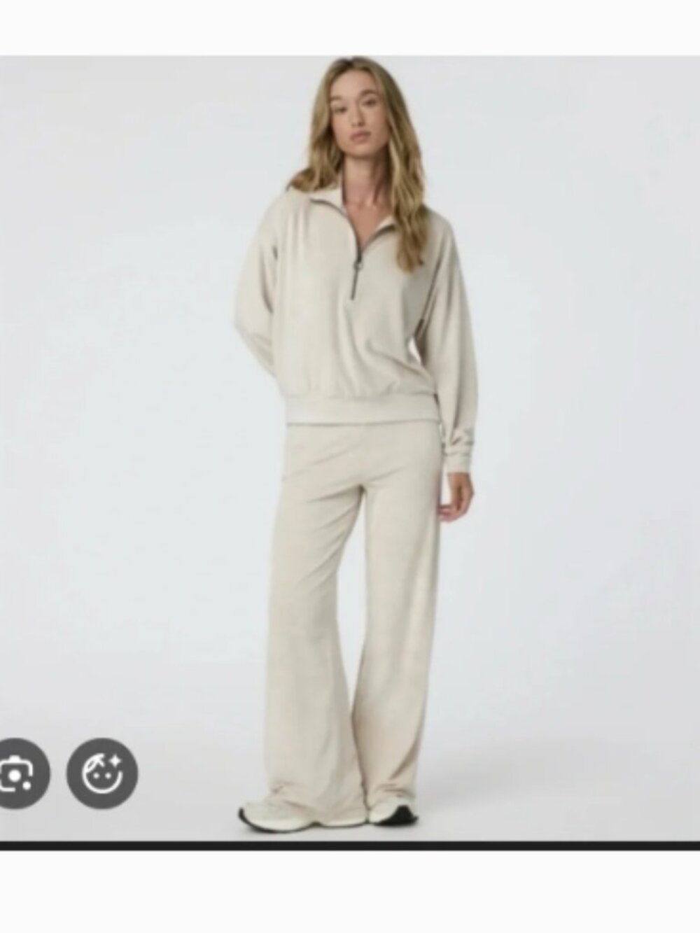 Vuori Haven Set Wide Leg Pants and 1/4 Zip Sweater Rib Knit in Bone Sz S - Picture 1 of 8